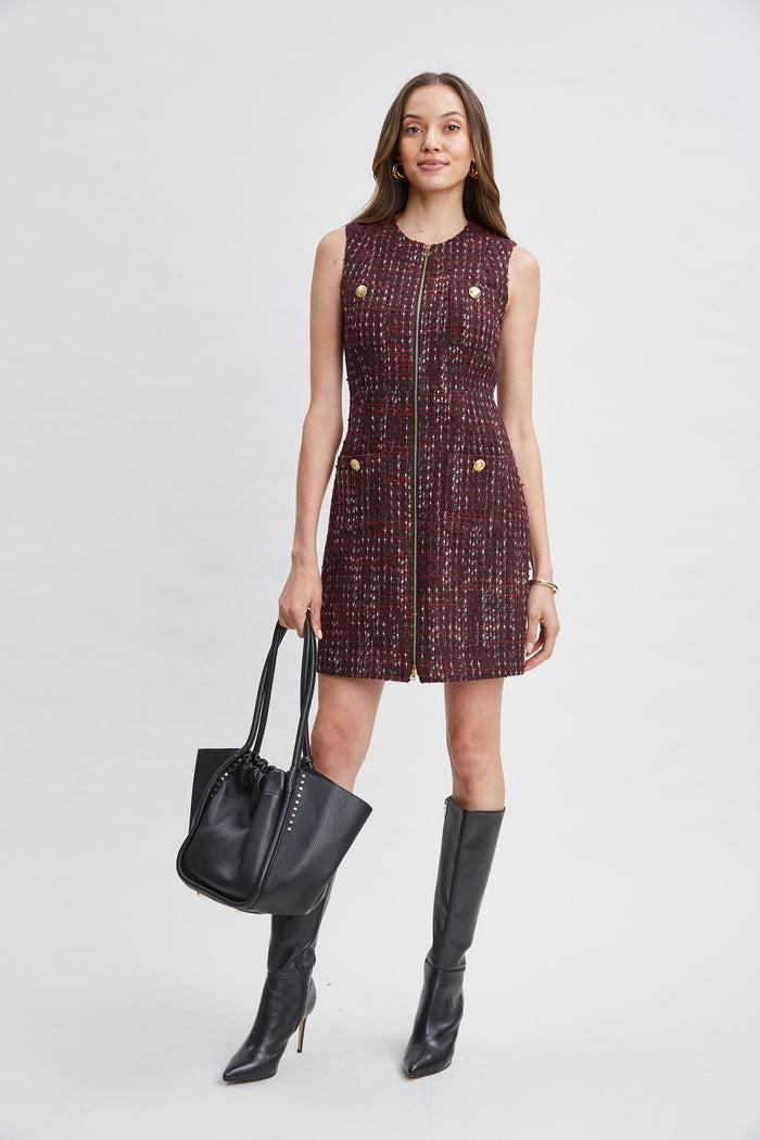 Elie Tahari Tweed Pocket Dress CORDOVAN MULTI