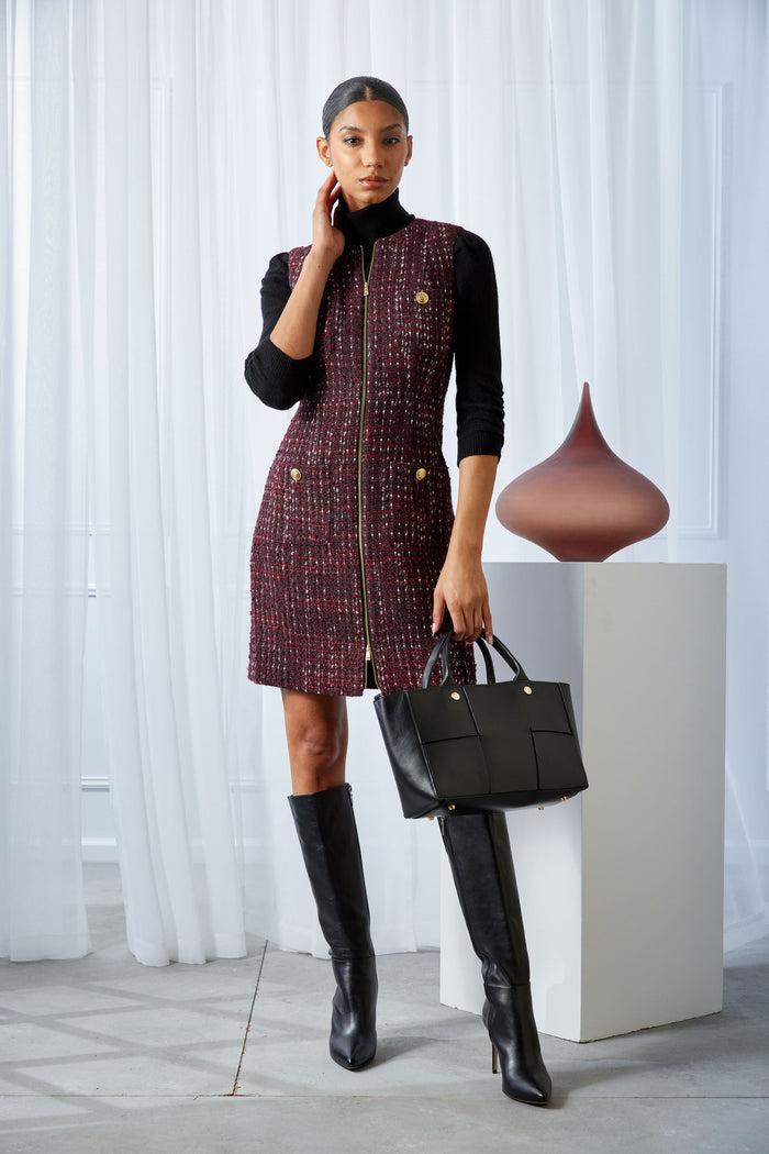 Elie Tahari Tweed Pocket Dress CORDOVAN MULTI