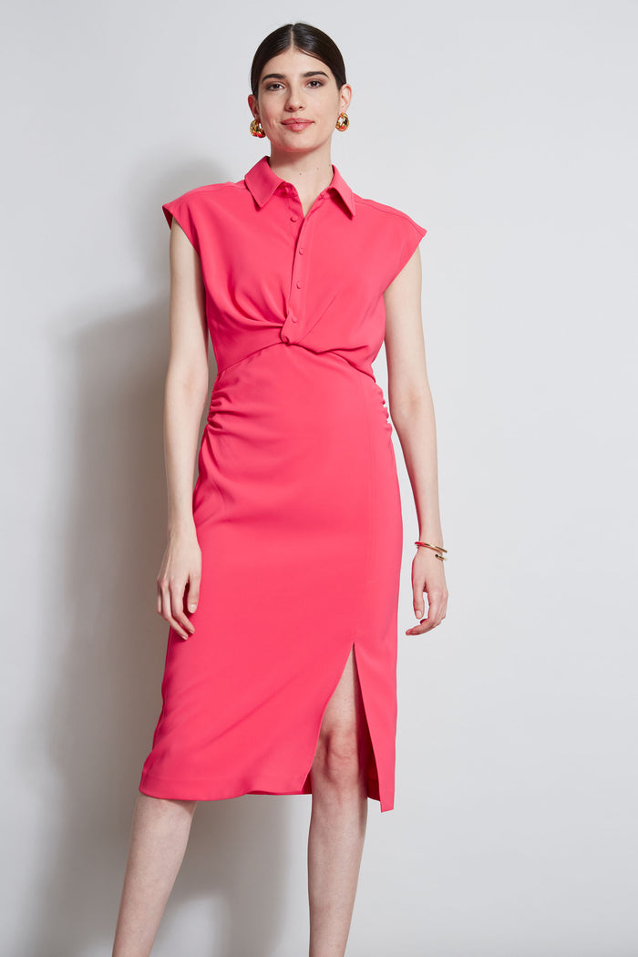 Elie Tahari Twist Button Dress WILD STRAWBERRY