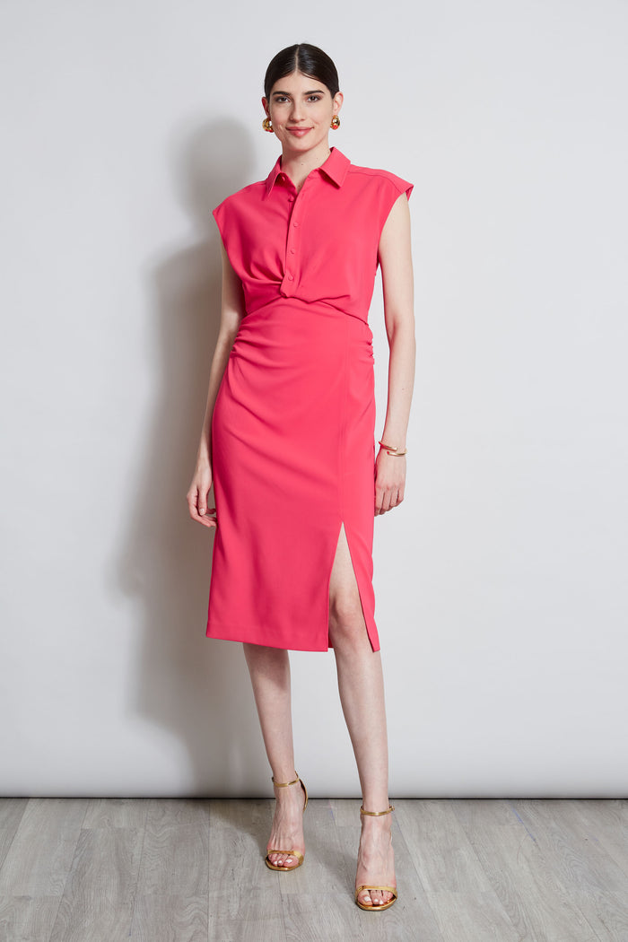 Elie Tahari Twist Button Dress WILD STRAWBERRY