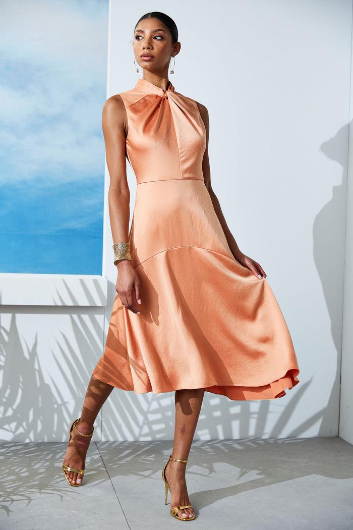 Elie Tahari Twist Neck Satin Dress GINGER