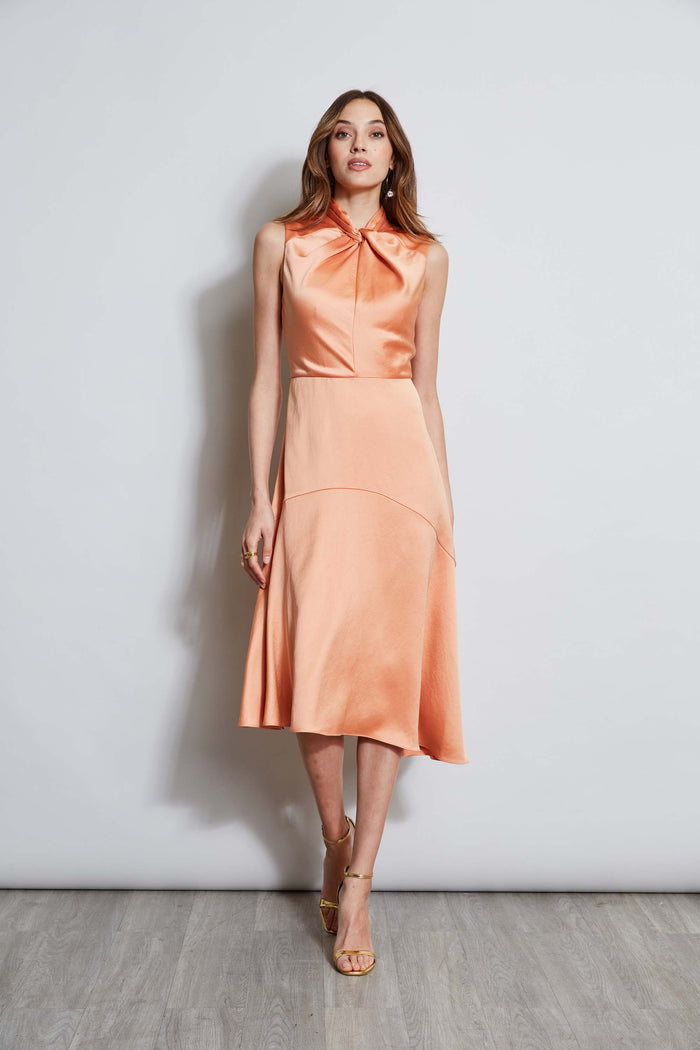 Elie Tahari Twist Neck Satin Dress GINGER