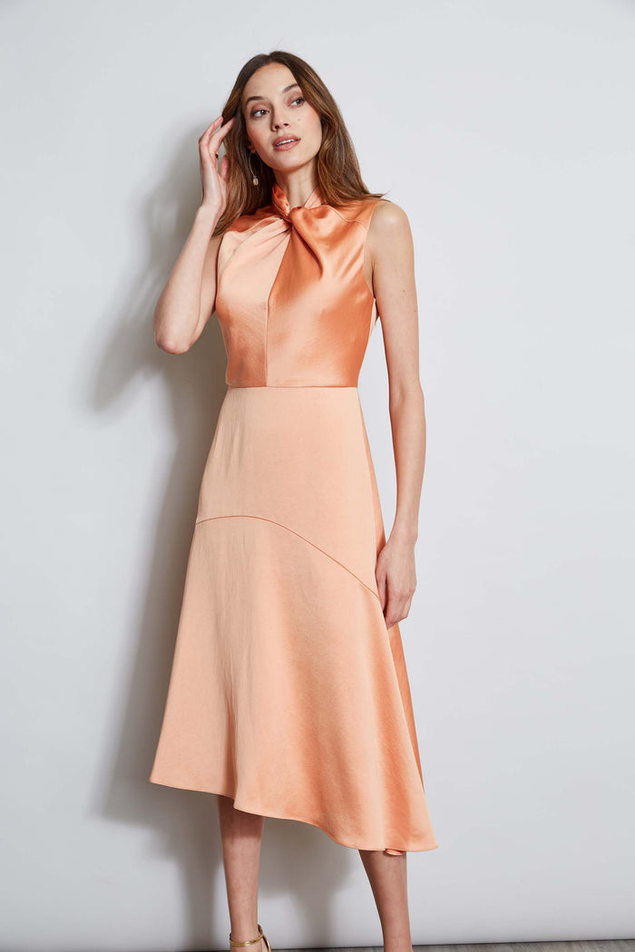 Elie Tahari Twist Neck Satin Dress GINGER