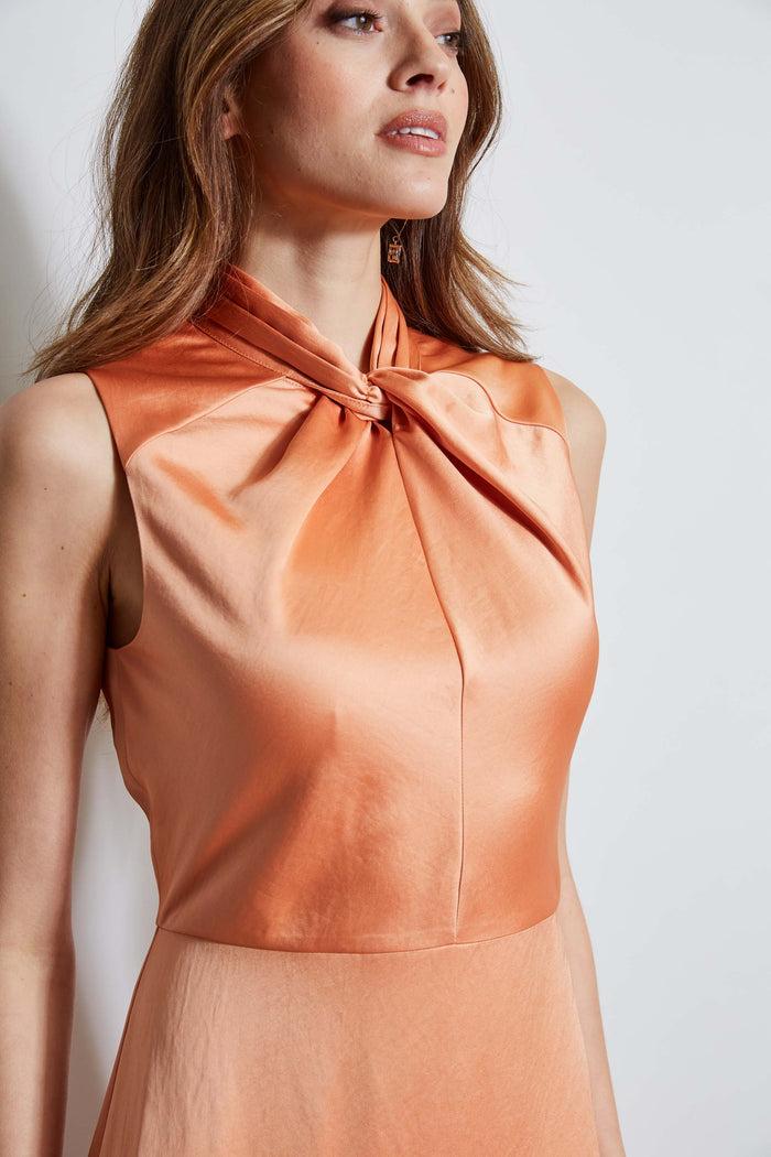 Elie Tahari Twist Neck Satin Dress GINGER