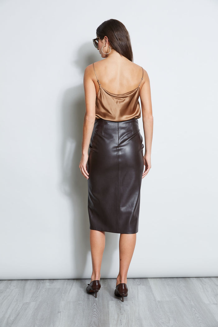 Elie Tahari Twist Vegan Leather Skirt ESPRESSO