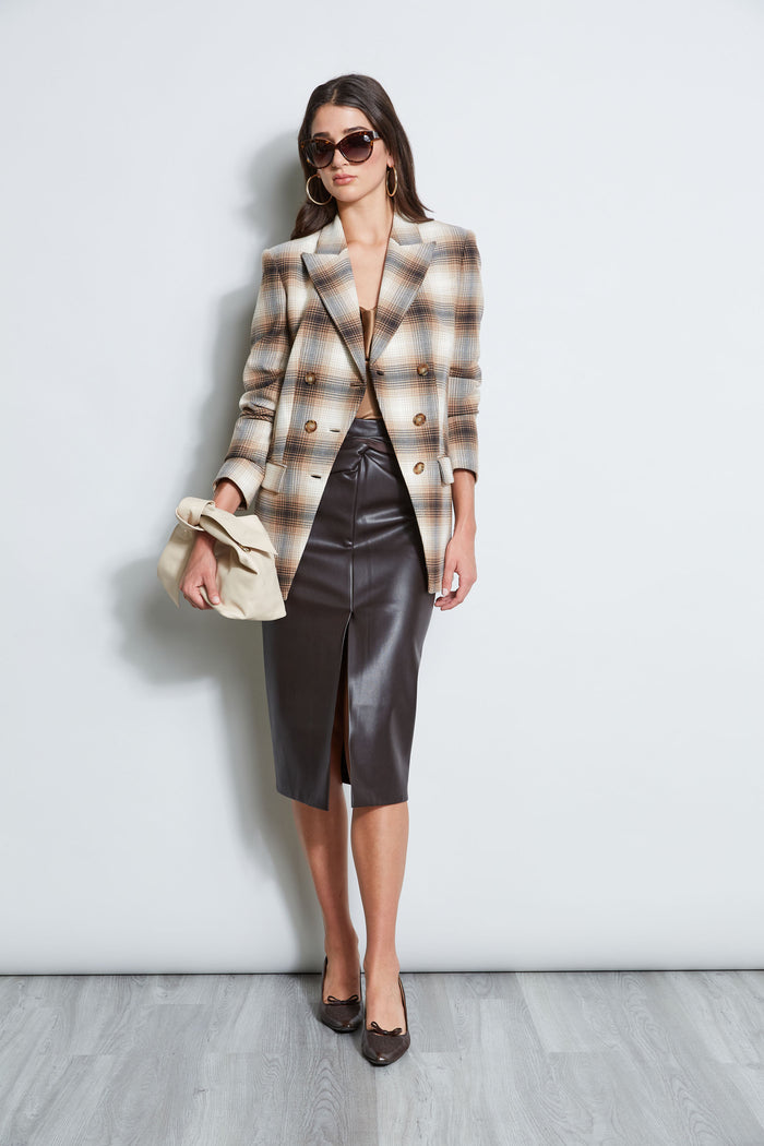 Elie Tahari Twist Vegan Leather Skirt ESPRESSO