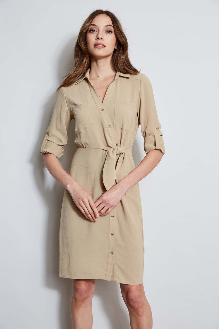 Elie Tahari Utility Tie Shirt Dress SANDCASTLE