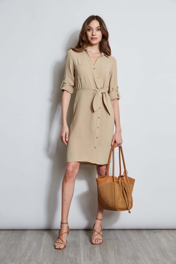 Elie Tahari Utility Tie Shirt Dress SANDCASTLE