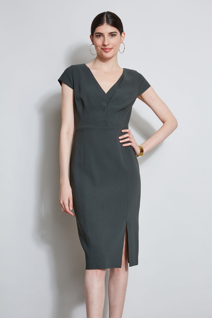 Elie Tahari V-Neck Crepe Dress Camouflage