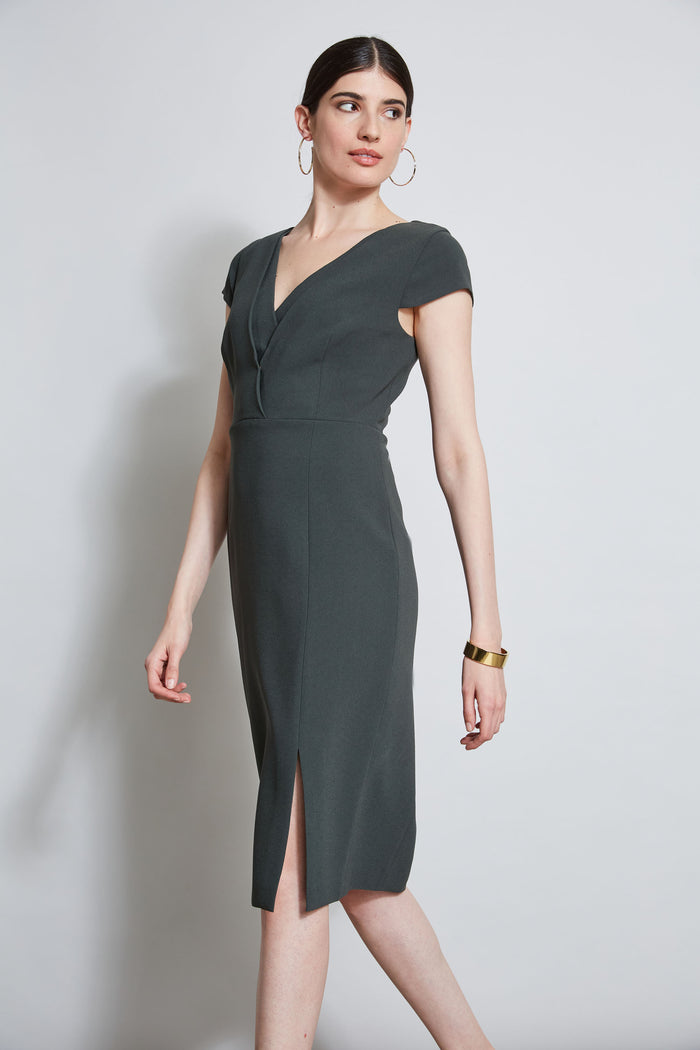 Elie Tahari V-Neck Crepe Dress Camouflage