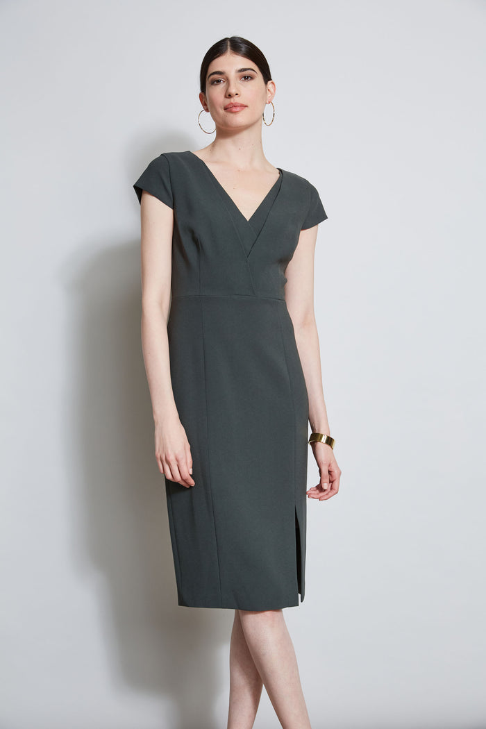 Elie Tahari V-Neck Crepe Dress Camouflage