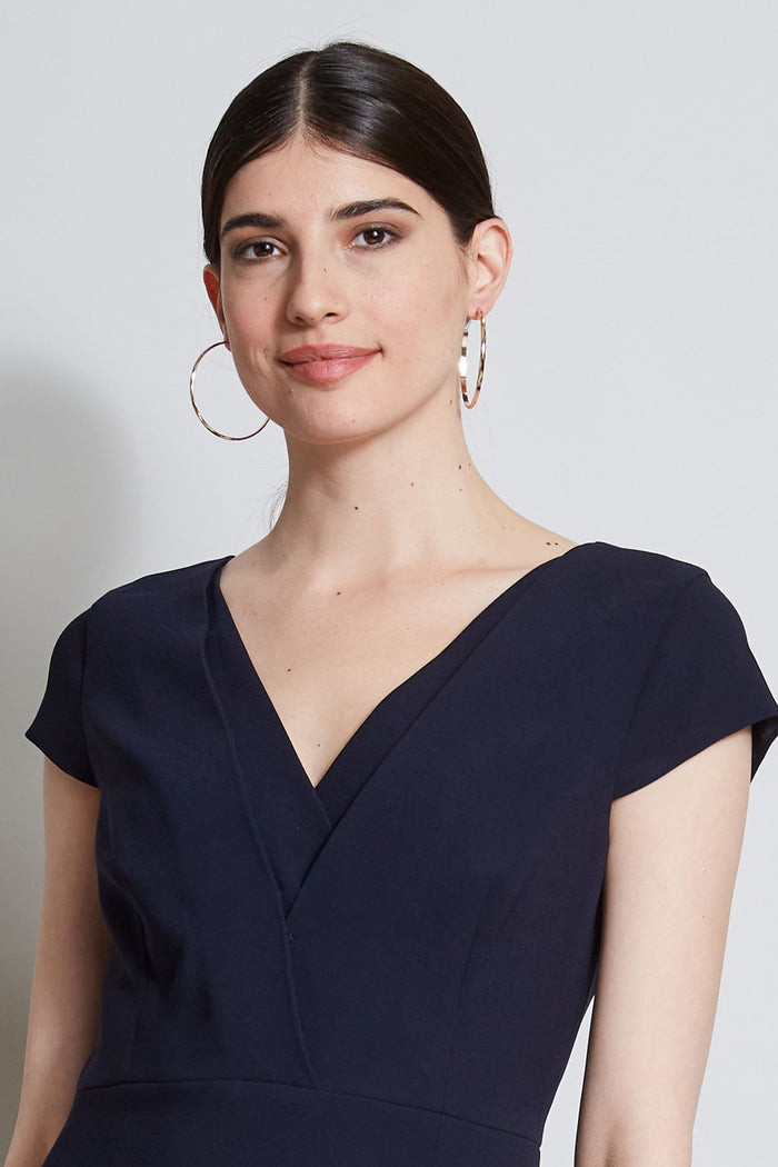 Elie Tahari V-Neck Crepe Dress STARGAZER