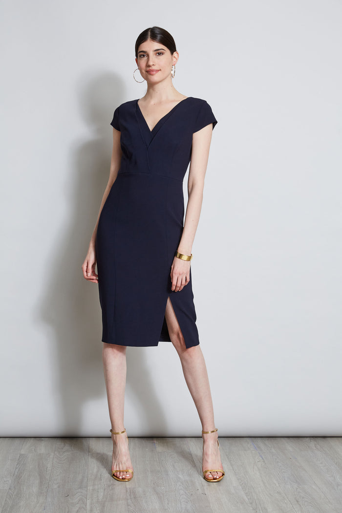 Elie Tahari V-Neck Crepe Dress STARGAZER
