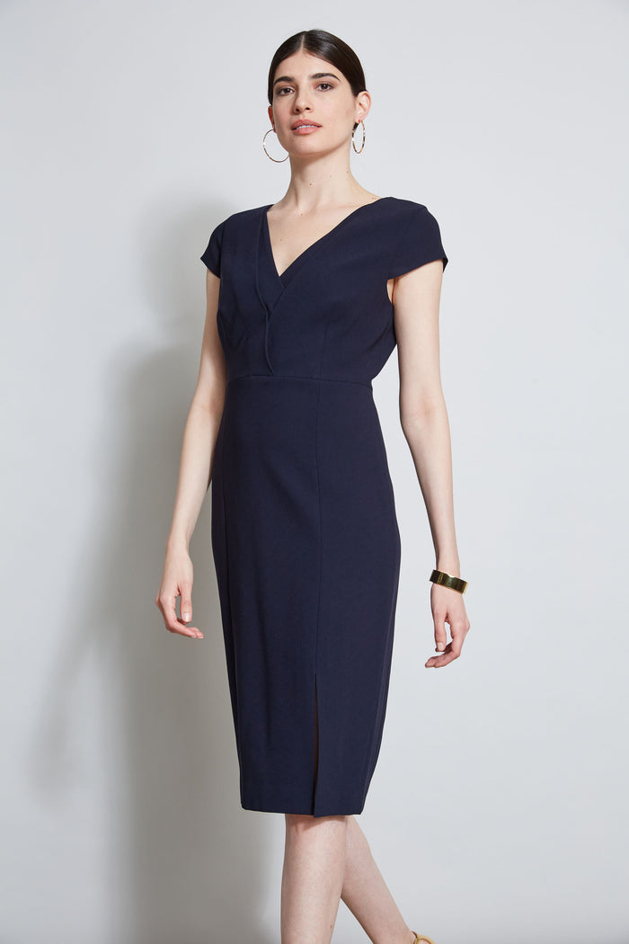 Elie Tahari V-Neck Crepe Dress STARGAZER