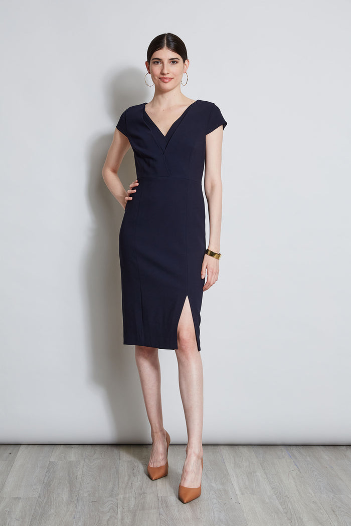 Elie Tahari V-Neck Crepe Dress STARGAZER