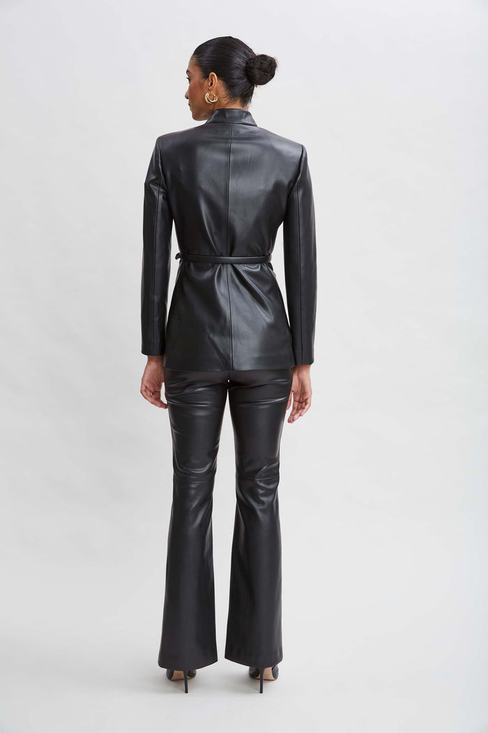 Elie Tahari Vegan Leather Belted Blazer BLACK
