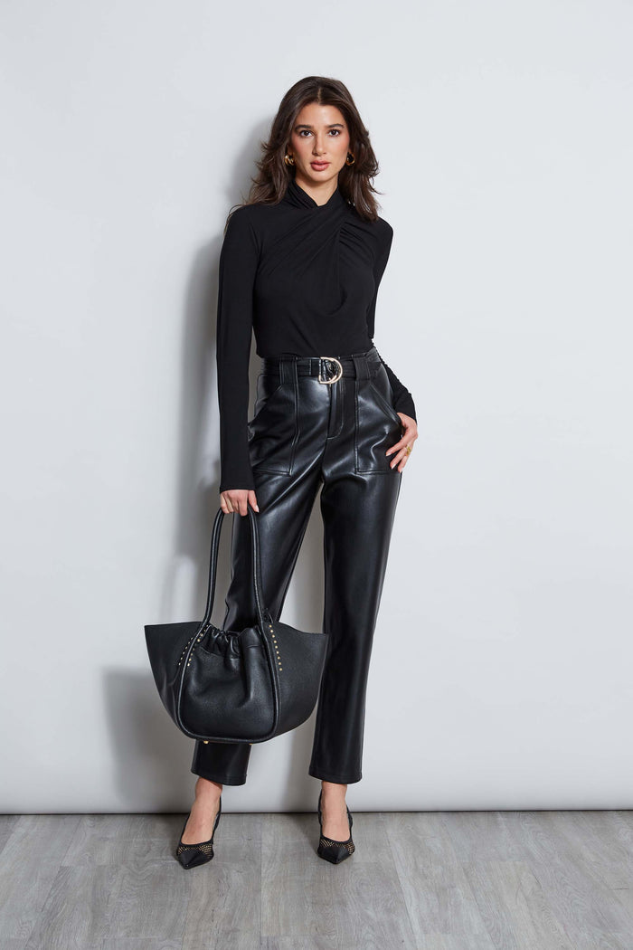 Elie Tahari Vegan Leather Belted Pant Noir
