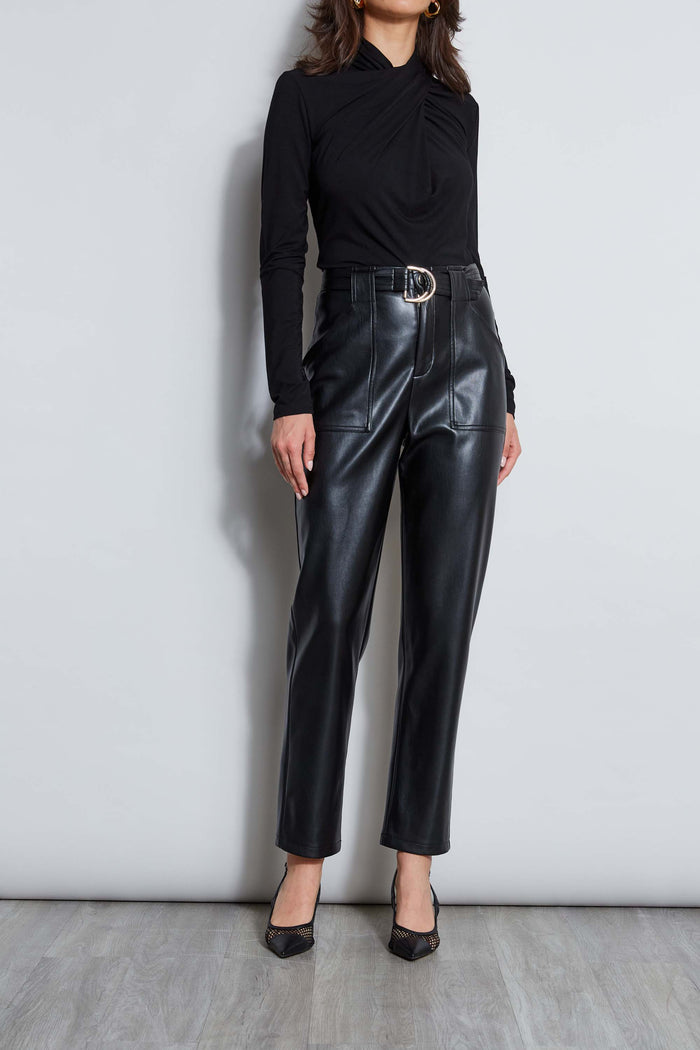 Elie Tahari Vegan Leather Belted Pant Noir