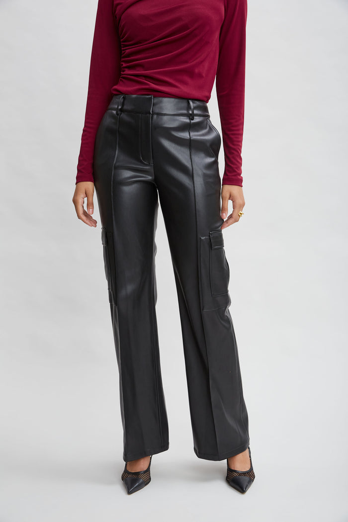 Elie Tahari Vegan Leather Cargo Pant BLACK