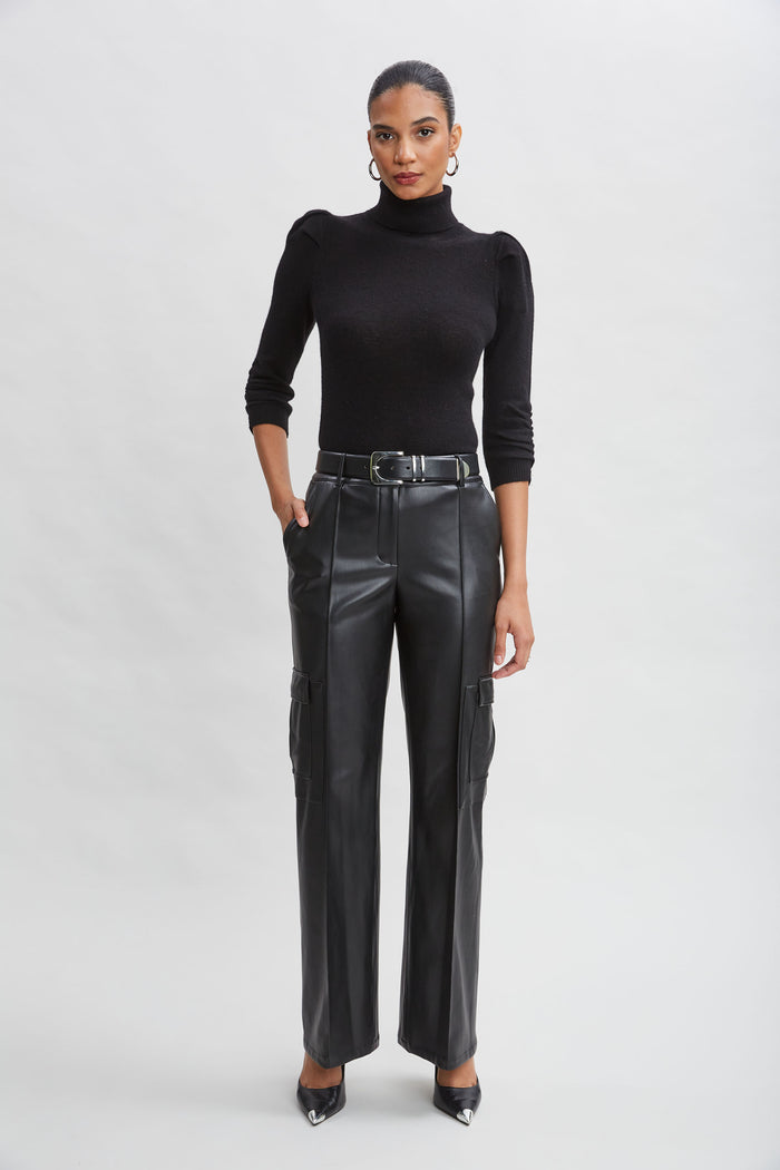 Elie Tahari Vegan Leather Cargo Pant BLACK