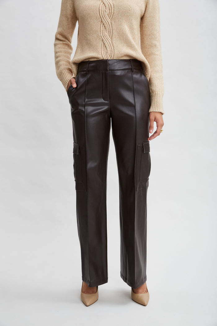 Elie Tahari Vegan Leather Cargo Pant WOOD