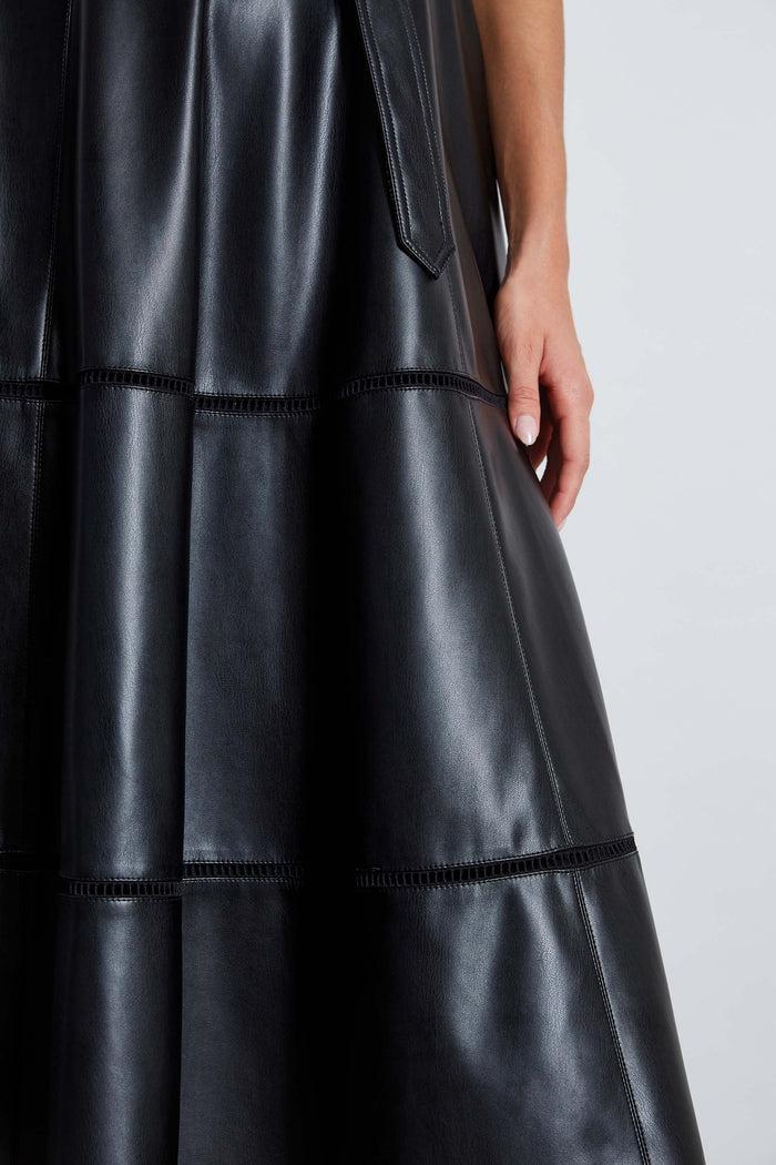 Elie Tahari Vegan Leather Fit & Flare Dress Noir