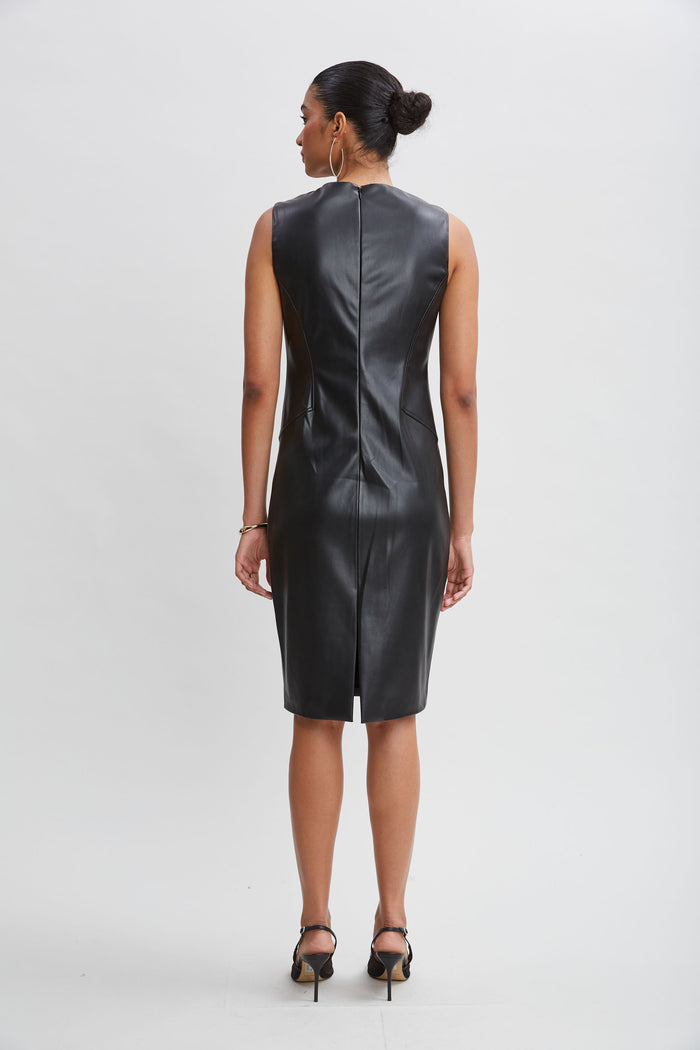 Elie Tahari Vegan Leather Side Panel Dress BLACK