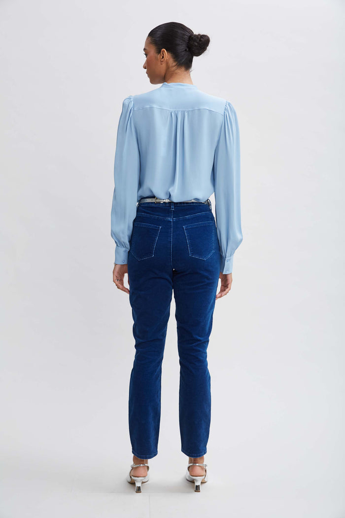 Elie Tahari Washed Velvet Slim Pant PARIS BLUE