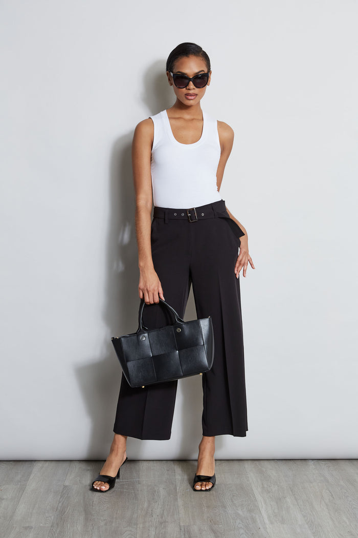 Elie Tahari Wide Leg Cropped Belted Pant NOIR