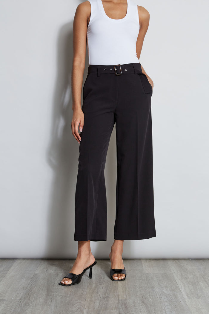 Elie Tahari Wide Leg Cropped Belted Pant NOIR