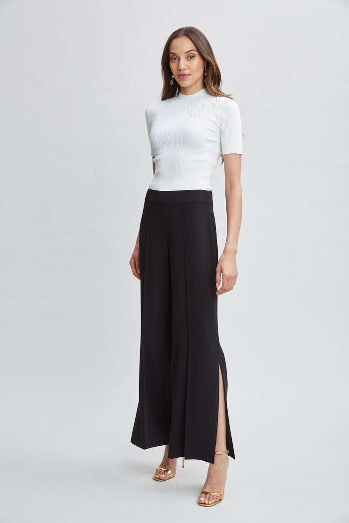 Elie Tahari Wide Leg Slit Pant NOIR