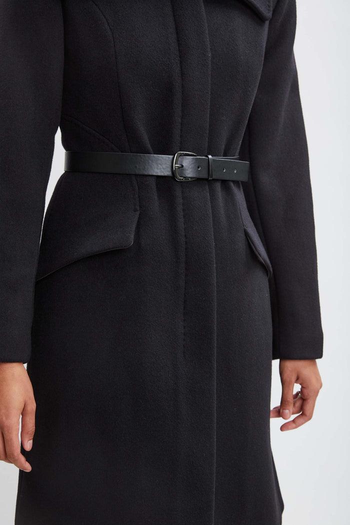 Elie Tahari Wool Belted Panel Coat BLACK