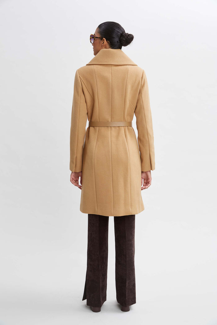 Elie Tahari Wool Belted Panel Coat TOFFEE