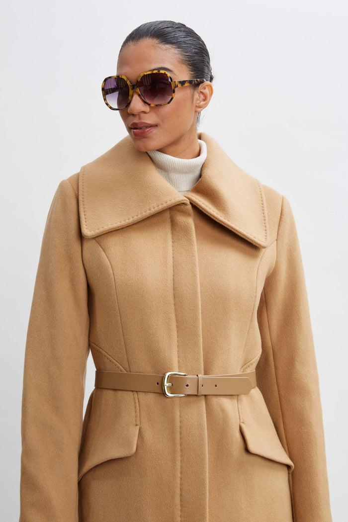 Elie Tahari Wool Belted Panel Coat TOFFEE