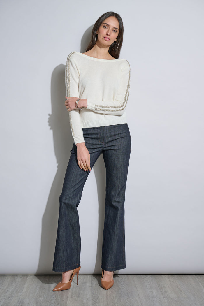 Elie Tahari Embellished Merino Cashmere Sweater Sky White