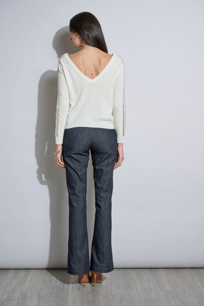 Elie Tahari Embellished Merino Cashmere Sweater Sky White