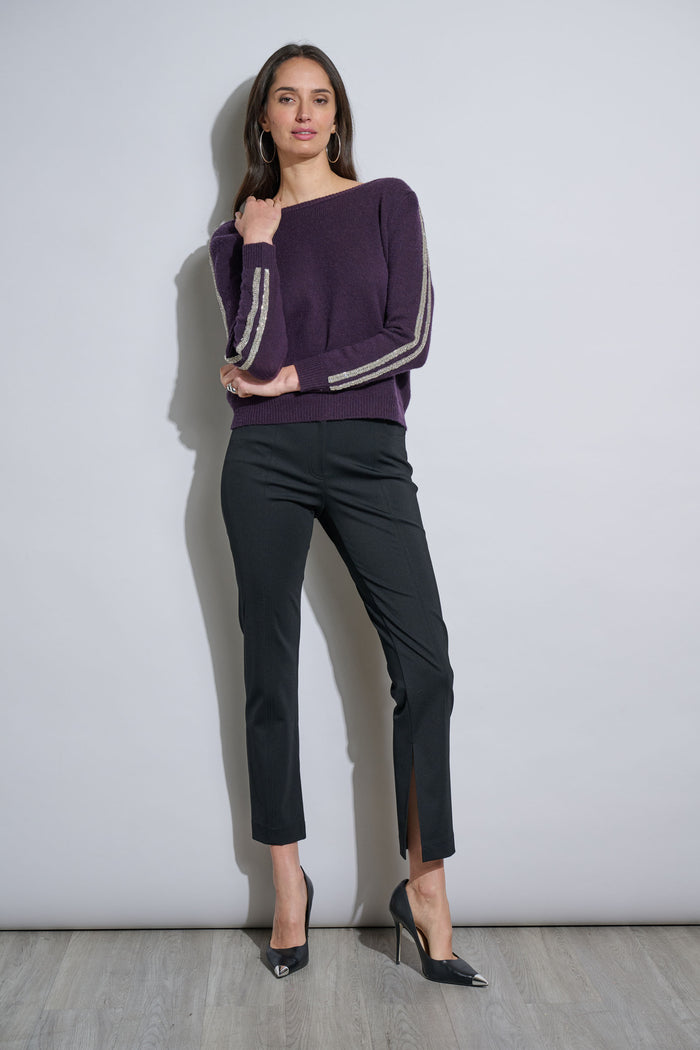 Elie Tahari Embellished Merino Cashmere Sweater ULTRA PURPLE