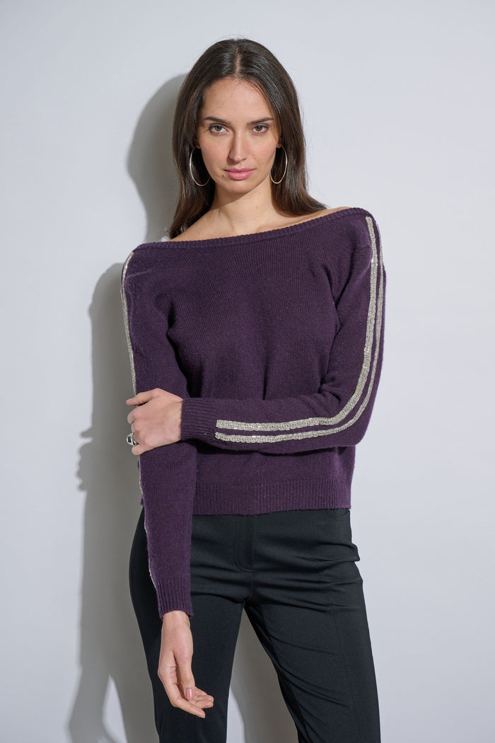 Elie Tahari Embellished Merino Cashmere Sweater ULTRA PURPLE