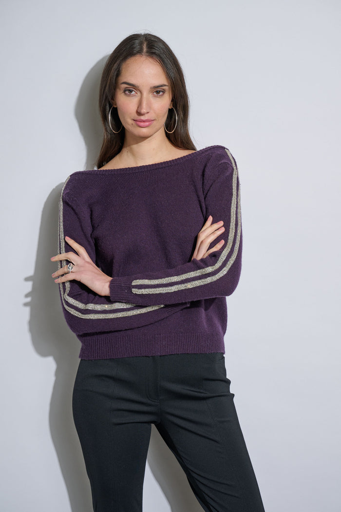 Elie Tahari Embellished Merino Cashmere Sweater ULTRA PURPLE