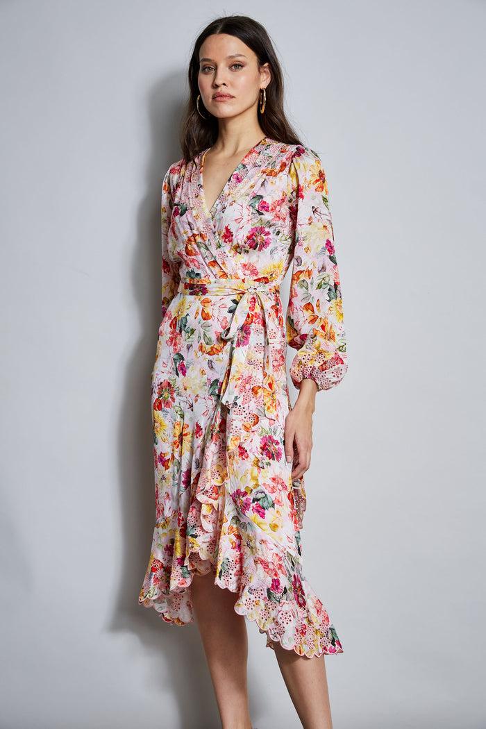 Elie Tahari Embroidered Floral Wrap Dress WONDERLAND PRINT
