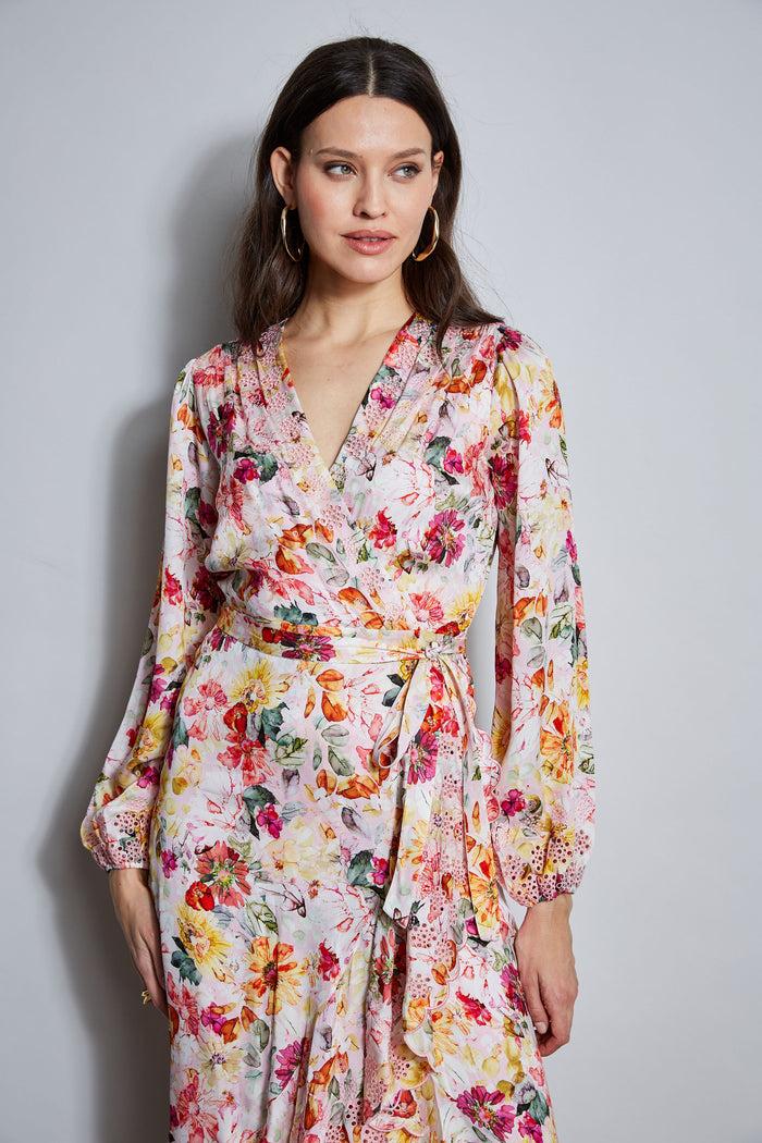 Elie Tahari Embroidered Floral Wrap Dress WONDERLAND PRINT