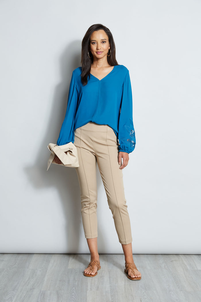 Elie Tahari Embroidered Long Sleeve Shirt PACIFIC BLUE