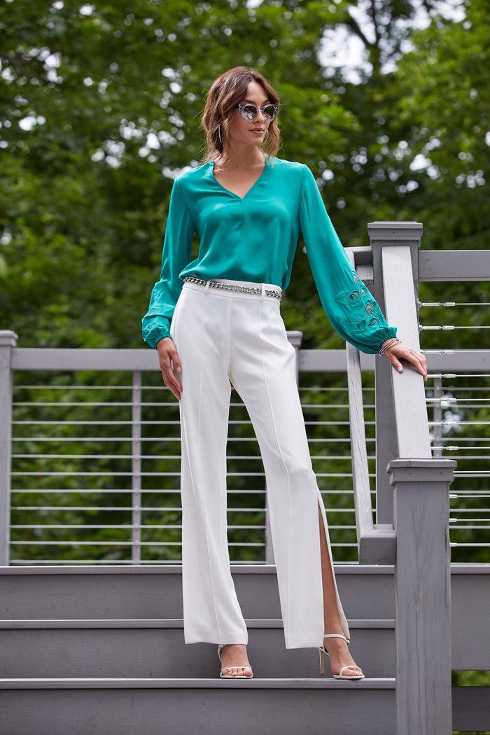 Elie Tahari Embroidered Long Sleeve Shirt TAHITI GREEN