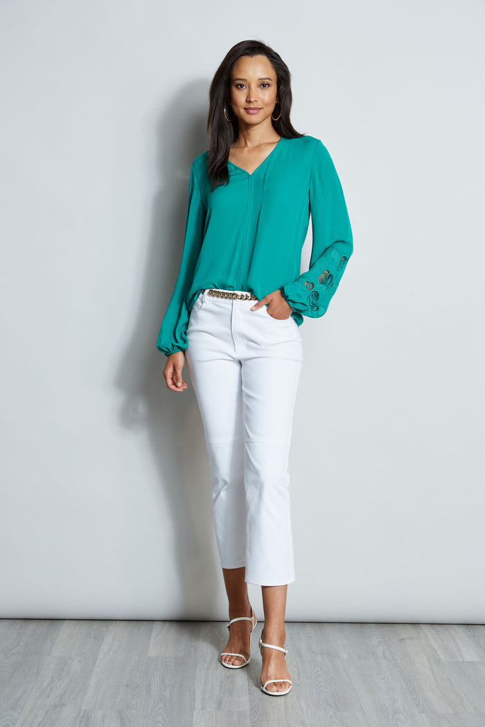 Elie Tahari Embroidered Long Sleeve Shirt TAHITI GREEN