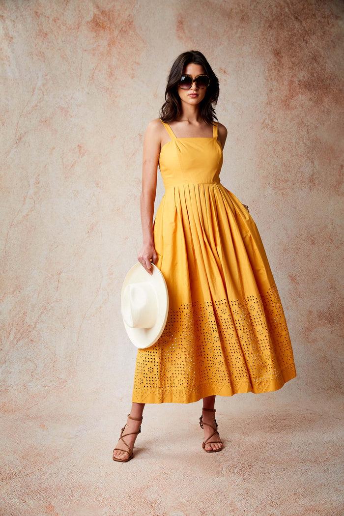 Elie Tahari Embroidered Maxi Dress AFTERNOON ORANGE