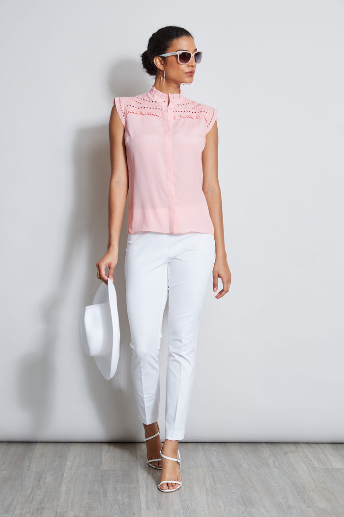 Elie Tahari Embroidered Sleeveless Shirt TAILOR PINK