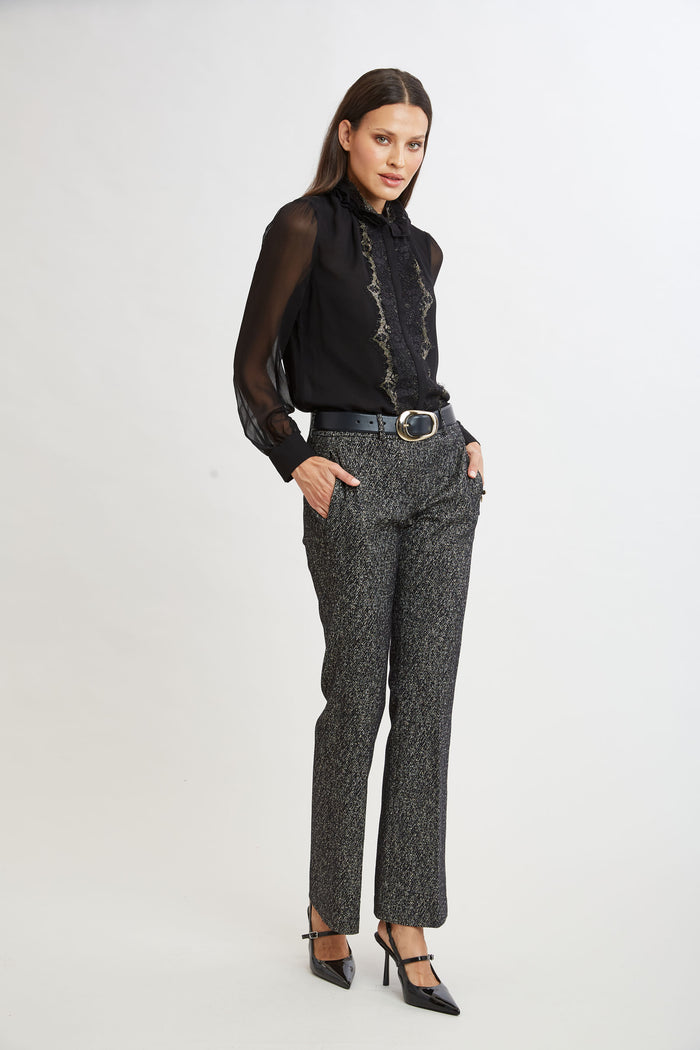 Elie Tahari Fit & Flare Metallic Tweed Pant BLACK MULTI