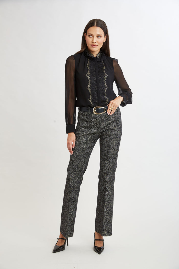Elie Tahari Fit & Flare Metallic Tweed Pant BLACK MULTI