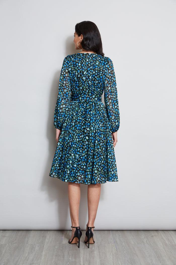 Elie Tahari Floral Long Sleeve Belted Dress FORGET ME NOT PRINT