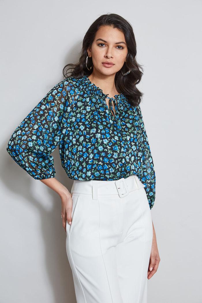 Elie Tahari Floral Neck Tie Shirt FORGET ME NOT PRINT